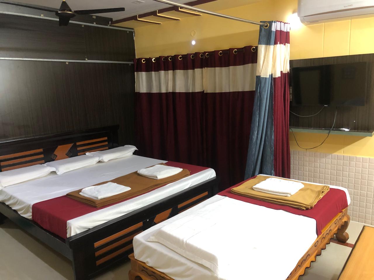 Bedroom with curtain divider