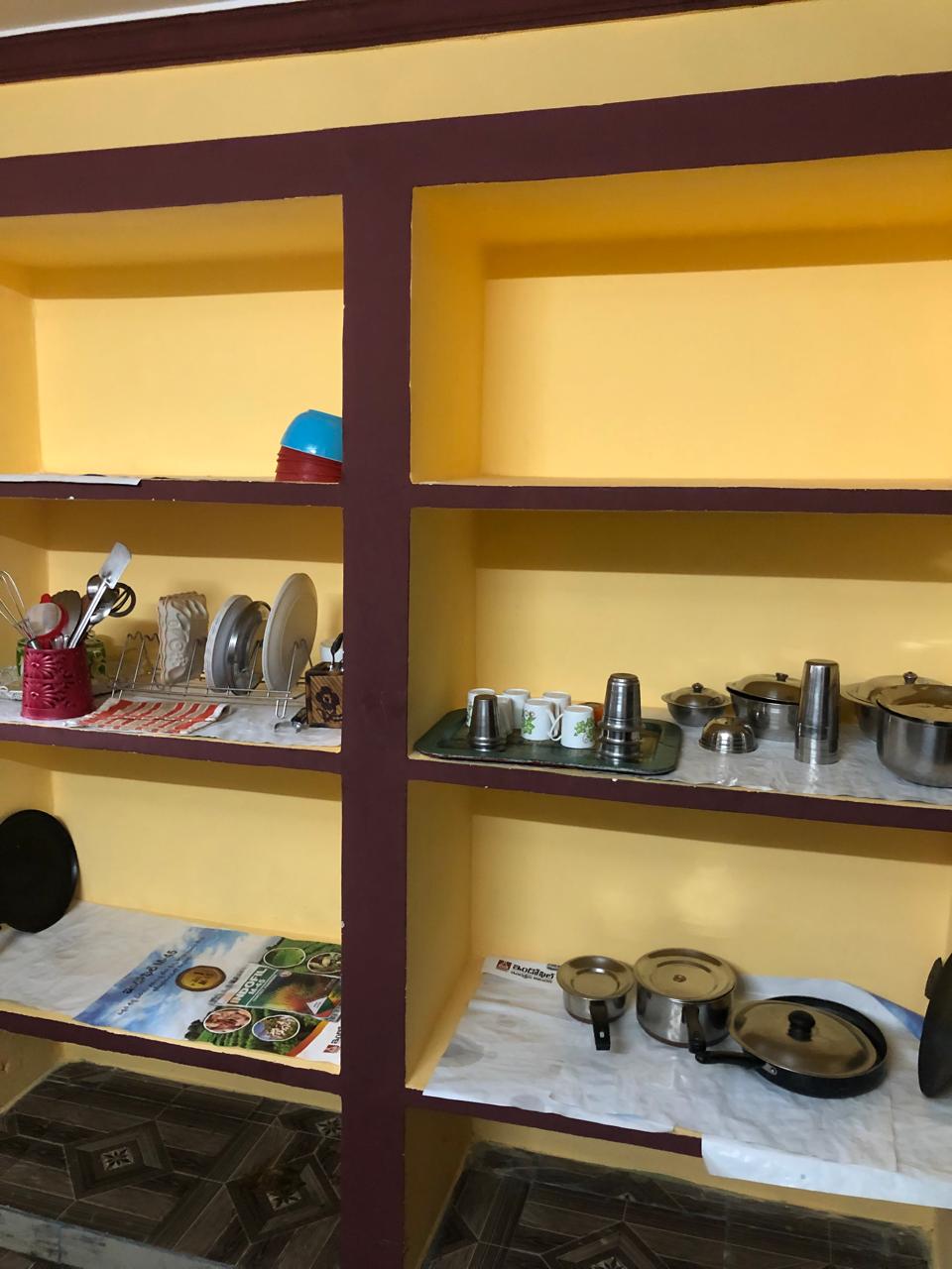 Shelves of kitchenware and utensils